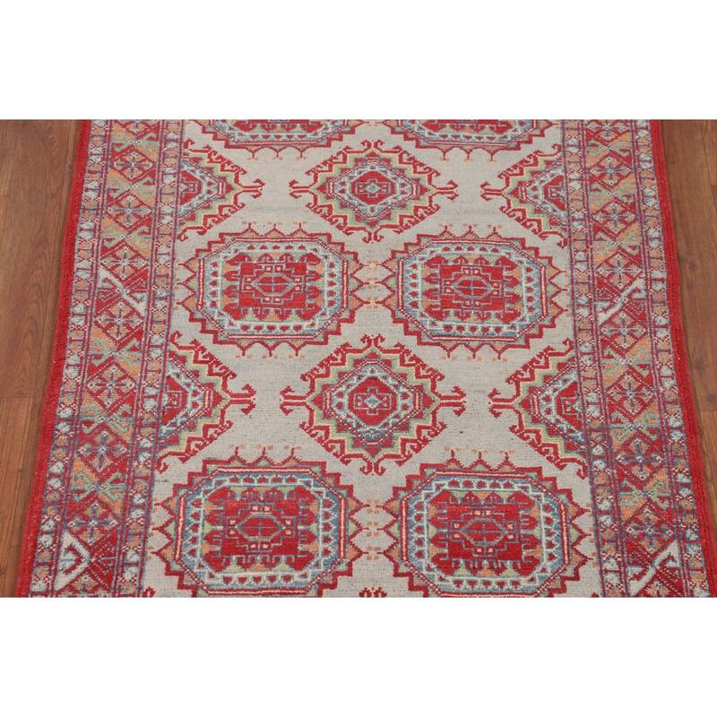 Geometric Multi-Color Kazak Foyer Rug Hand-Knotted Wool Carpet - 3'3" x 5'1"