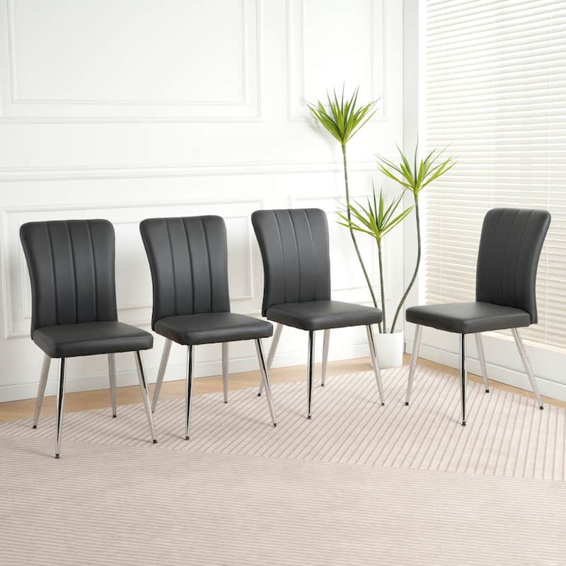 Set of 4 PU Upholstered Dining Chair with Electroplated Metal Legs