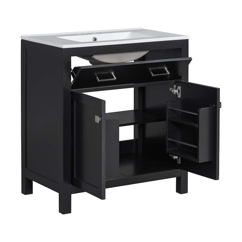 30" Bathroom Vanity with Ceramic Sink, Modern Single Bathroom Cabinet with 2 Doors and a Shelf, Soft Close Doors