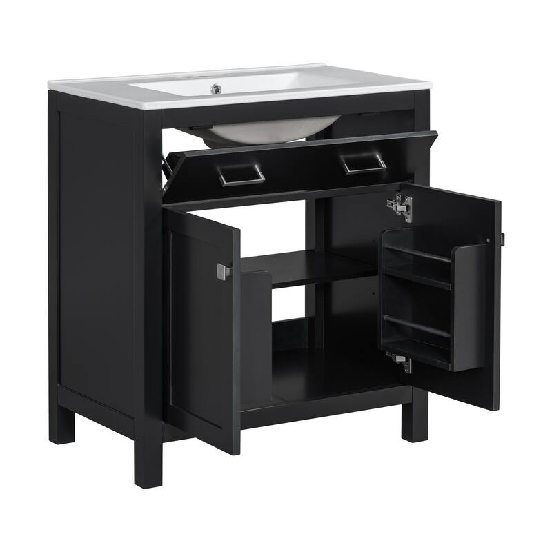 Set of 2 Vanity for Bathroom with Double Ceramic Sinks, 60" Modern Storage Cabinet with Flip-down Drawers and Door Organizers