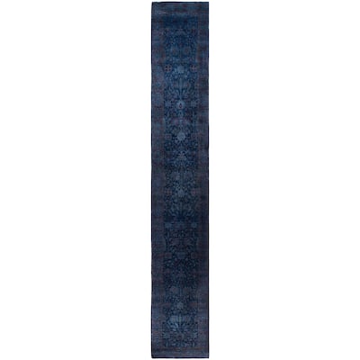 Overdyed One-of-a-Kind Hand-Knotted Runner Rug - Navy - 2' 8" x 15' 8"