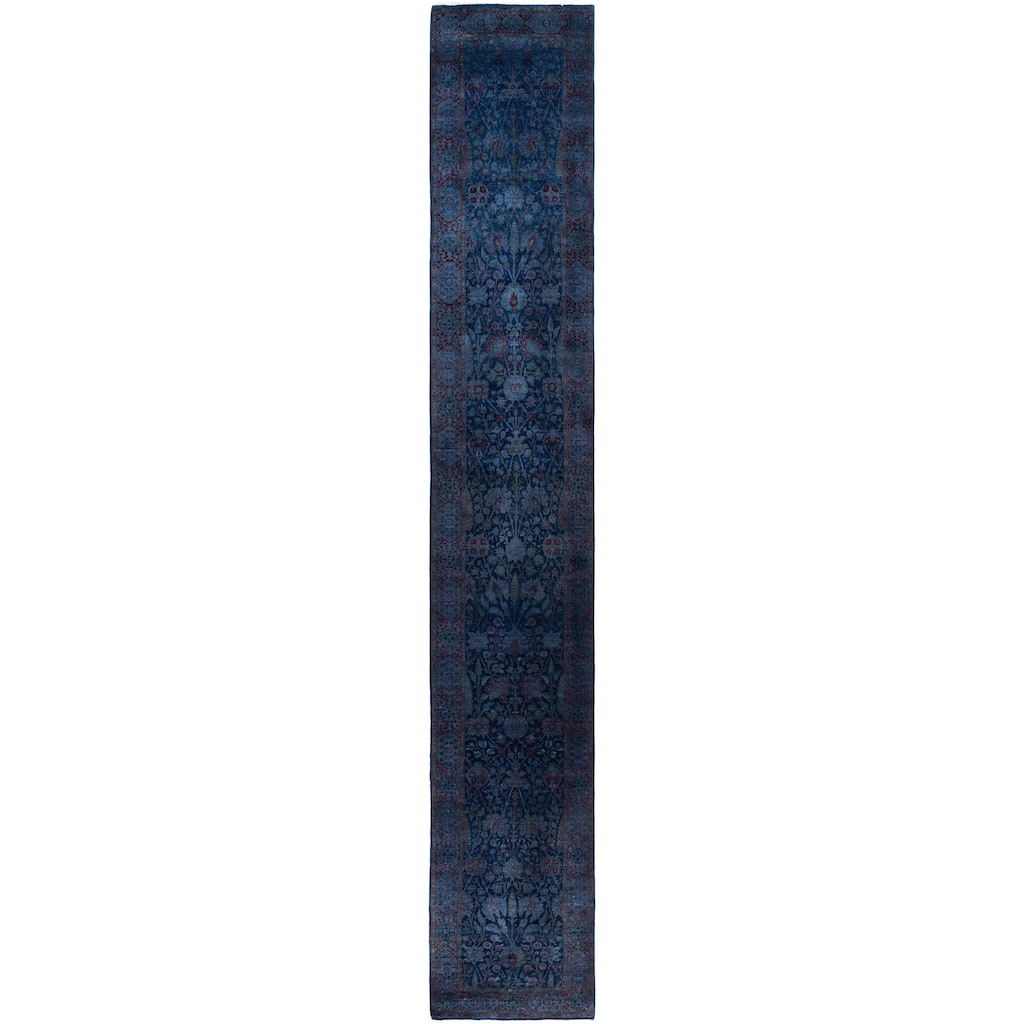 Overdyed One-of-a-Kind Hand-Knotted Runner Rug - Navy - 2' 8" x 15' 8"