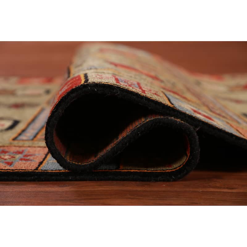 Hand Knotted Oriental 100% Wool Carpet Traditional Tribal Yellow & Gold Heriz (serapi) Runner Rug - 9' 10'' X 4' 1''