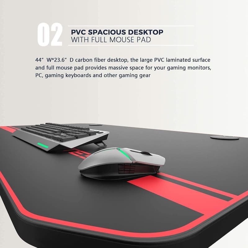 BOSSIN Ergonomic Gaming Desk T-Shaped Office PC Computer Desk with Full Desk Mouse Pad, Handle Rack, Cup Holder Headphone Hook