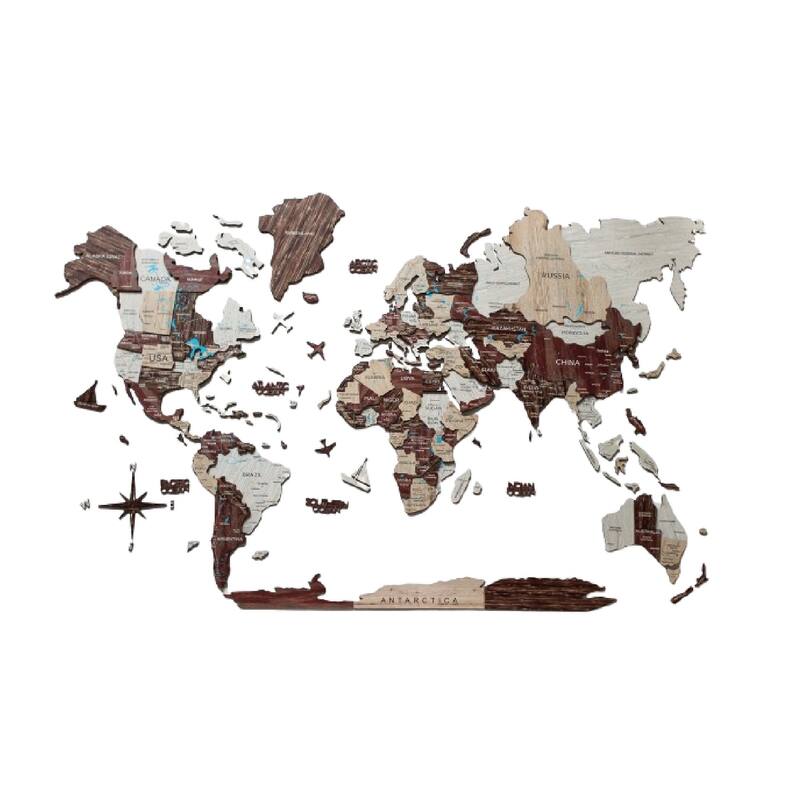 HomeRoots 24" X 39" Brown and Beige Wood World Map Hanging Dimensional Sculpture