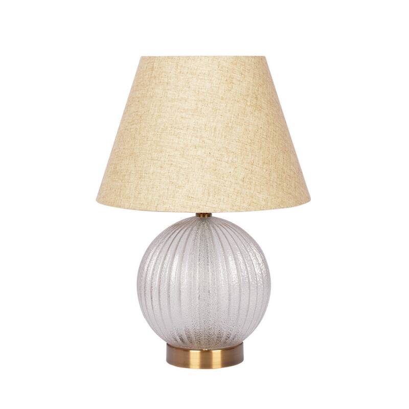 Serenity Round Ribbed Glass Lamp Base Clear Table Lamp Large Linen Shade - Clear,Gold,Natural