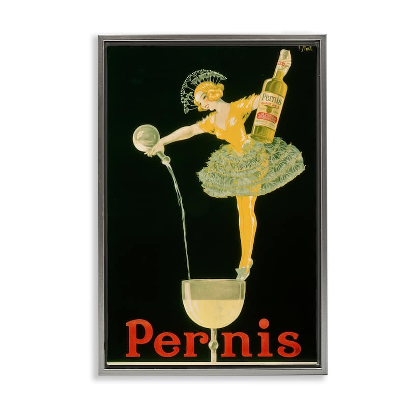 Stupell Vintage Pernis Wine Pour Framed Floater Canvas Wall Art Design By Marcus Jules - 17 x 25 - Grey