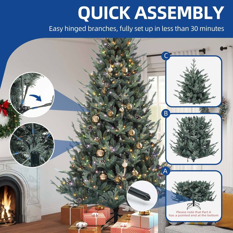 6/7.5FT Pre-Decorated Artificial Hinged Holiday Xmas Tree with 51 Pine Cones