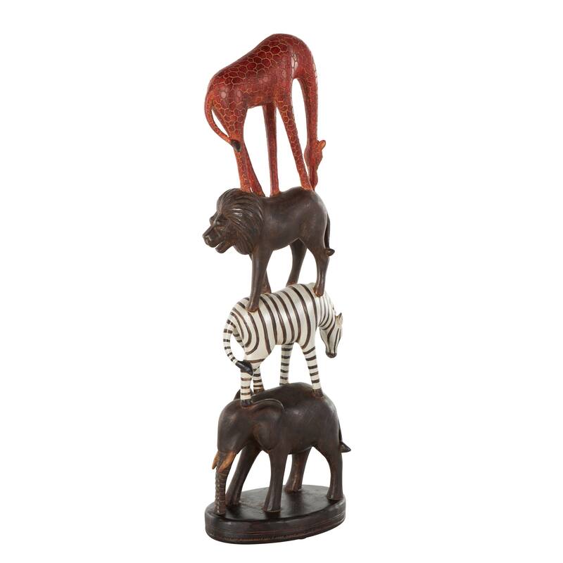 Black Polystone Stacked Safari Animals Decorative Sculpture with Round Base