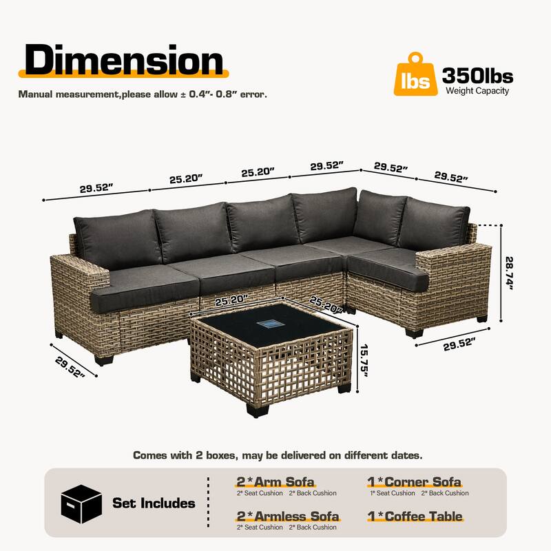 HOOOWOOO 6-piece Patio Furniture Conversation Set with Coffee Table