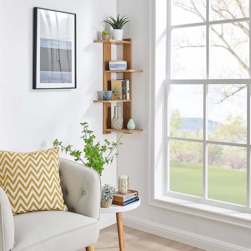 Danya B. Alvar Corner 4-Tier Floating Ledge Column Wall Shelf