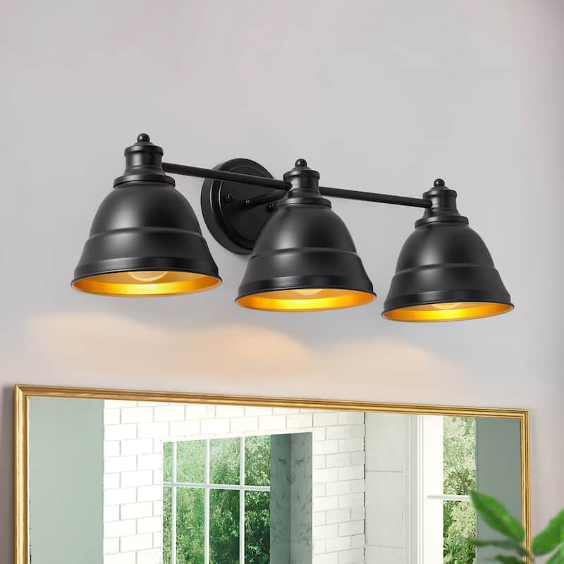 Farmhouse Black 3-Light Bathroom Vanity Light with Dome Metal Shades