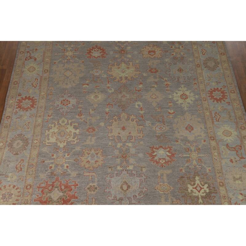 Hand Knotted Oriental 100% Wool Carpet Transitional All-Over Greys & Charcoal Oushak Area Rug - 11' 9'' X 8' 8''
