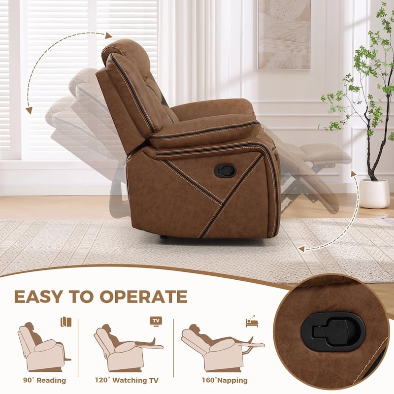 Manual Recliner Sofa Set, Faux Leather Reclining Living Room Furniture Set