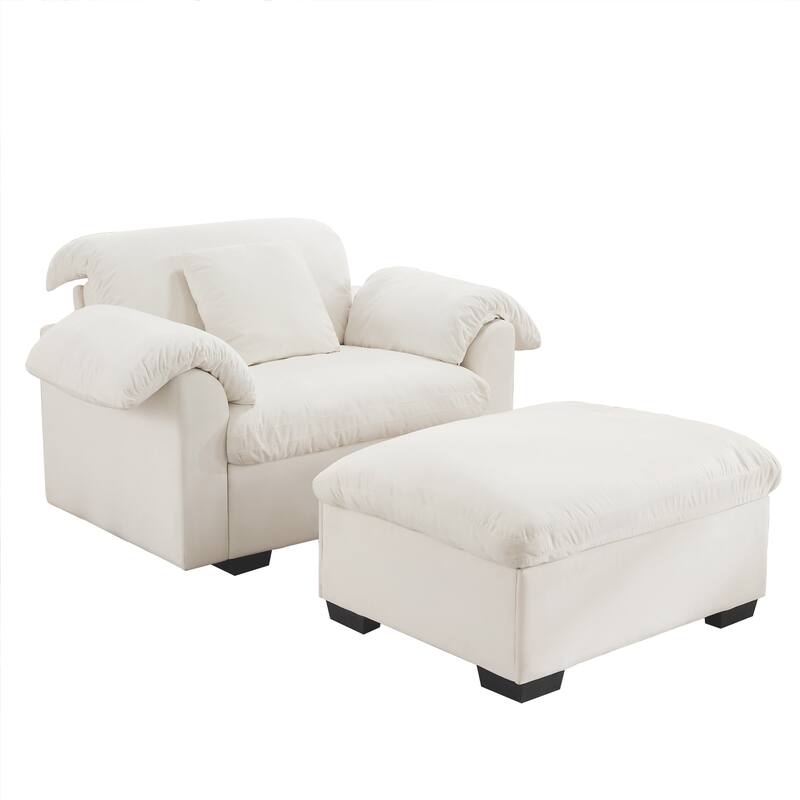 Velvet Deep Seat Storage Sofa Chair with Fluffy Armrest Pillows & Backrest