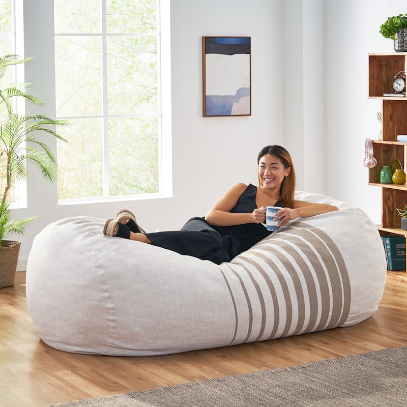 Hudgeons Indoor Striped Bean Bag by Christopher Knight Home - Natural + Brown Stripes - Large