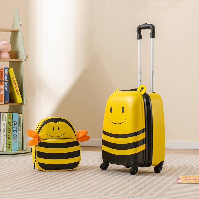 Costway 2-Piece Kid’s Luggage Set with Cute Bee Backpack & 18” Rolling - See Details