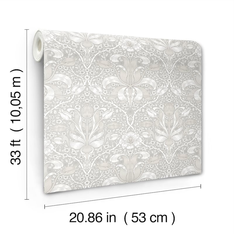 Spring Thicket Dove Tulip Damask Wallpaper