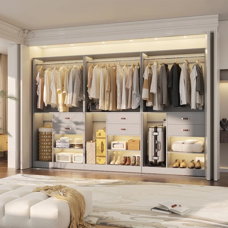40'' Large Closet System with Shelves and 2 Drawers, Freestanding Closet Organizer with Hanging Rods - 3pcs - Grey