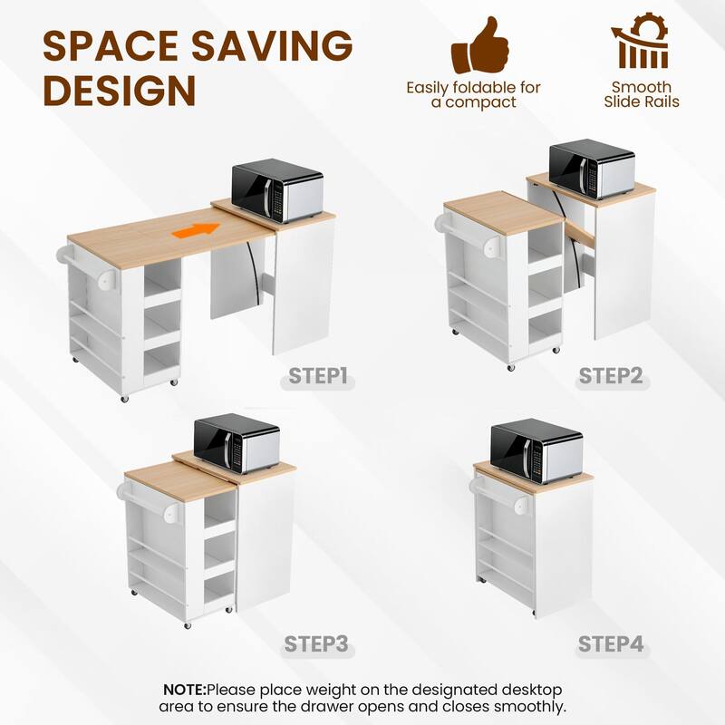 EROMMY Foldable Kitchen Island Table with Storage, Rolling Collapsible Dining & Work Table.