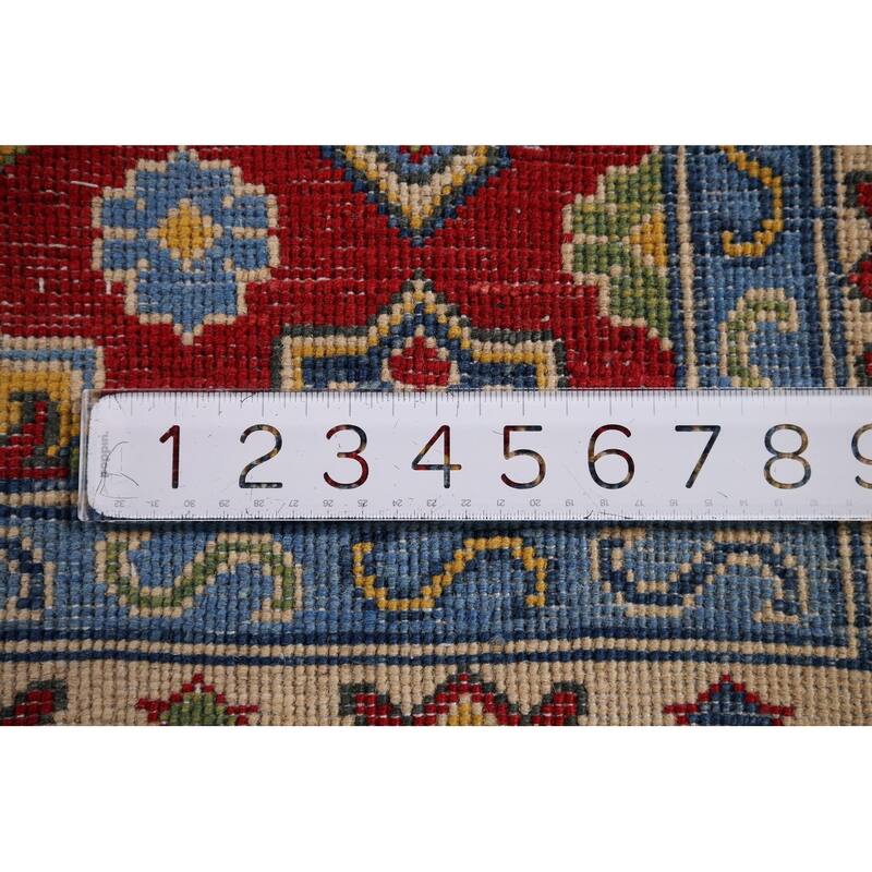 Kazak Accent Rug Hand-Knotted Geometric Red Wool Carpet - 2'8" x 4'1"