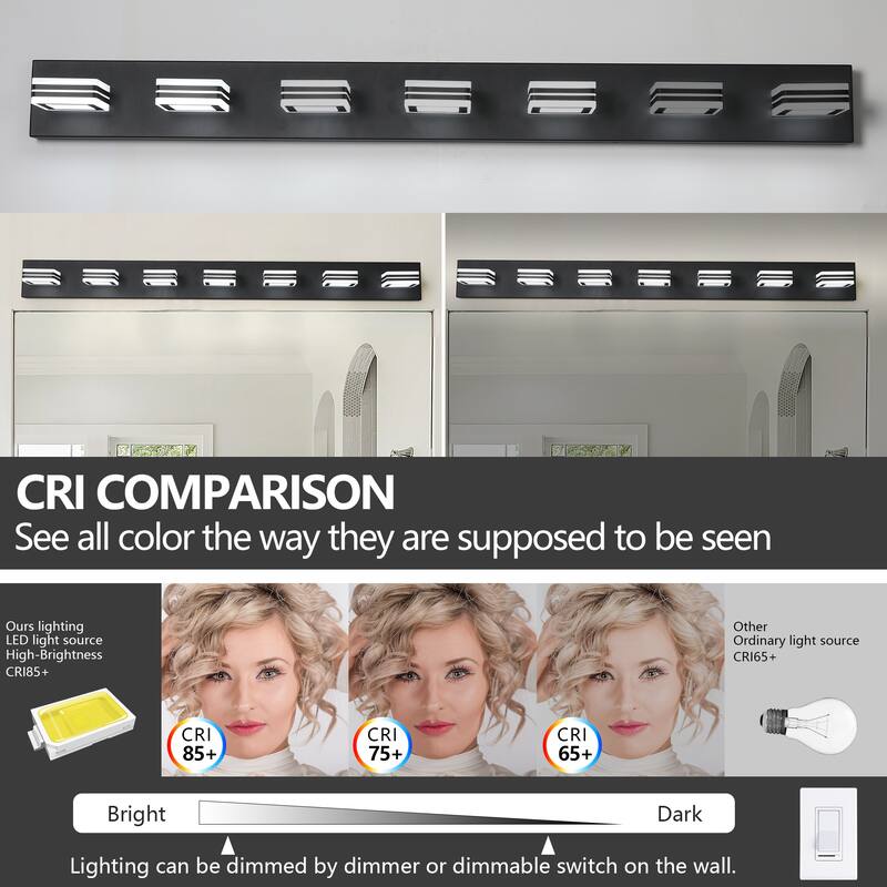 45" Modern 7-Light LED Vanity Light, Square Acrylic Lampshades Wall Mount Fixture for Bathroom, Mirror Lighting