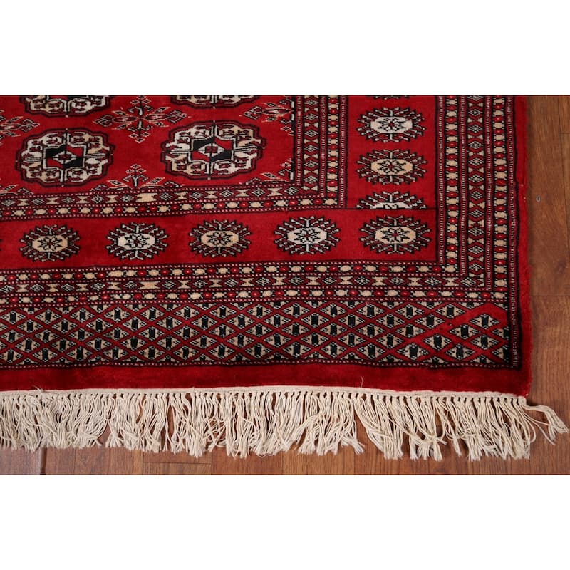Red Geometric Bokhara Vintage Accent Rug Hand-Knotted Wool Carpet - 3'2" x 5'1"