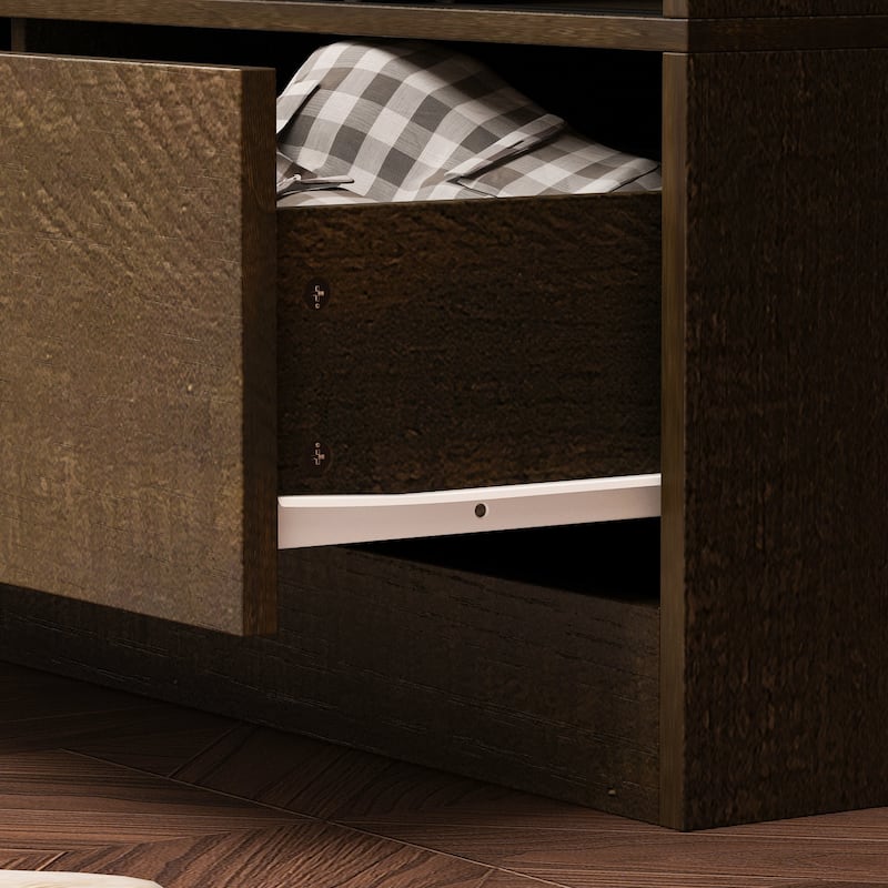 Closet Storage Cabinet Wardrobe Armoire Drawers Hanging Rod Wood Grain - 59.1"Wx70.9"H