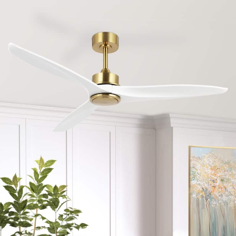 GetLedel 60" Solid Wood 3-Blade DC Motor Ceiling Fan with Remote Control - Gold/White