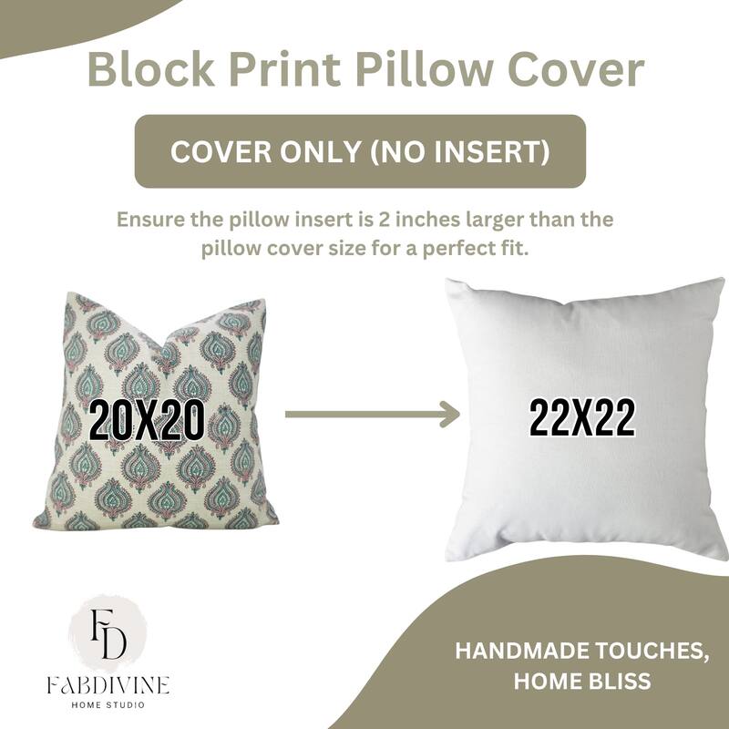 Fabdivine 12x20 Inch Handmade Floral Cushion Cover for Farmhouse Sofa Couch Chair Summer Block Print Rectangle Pillowcase, Uday