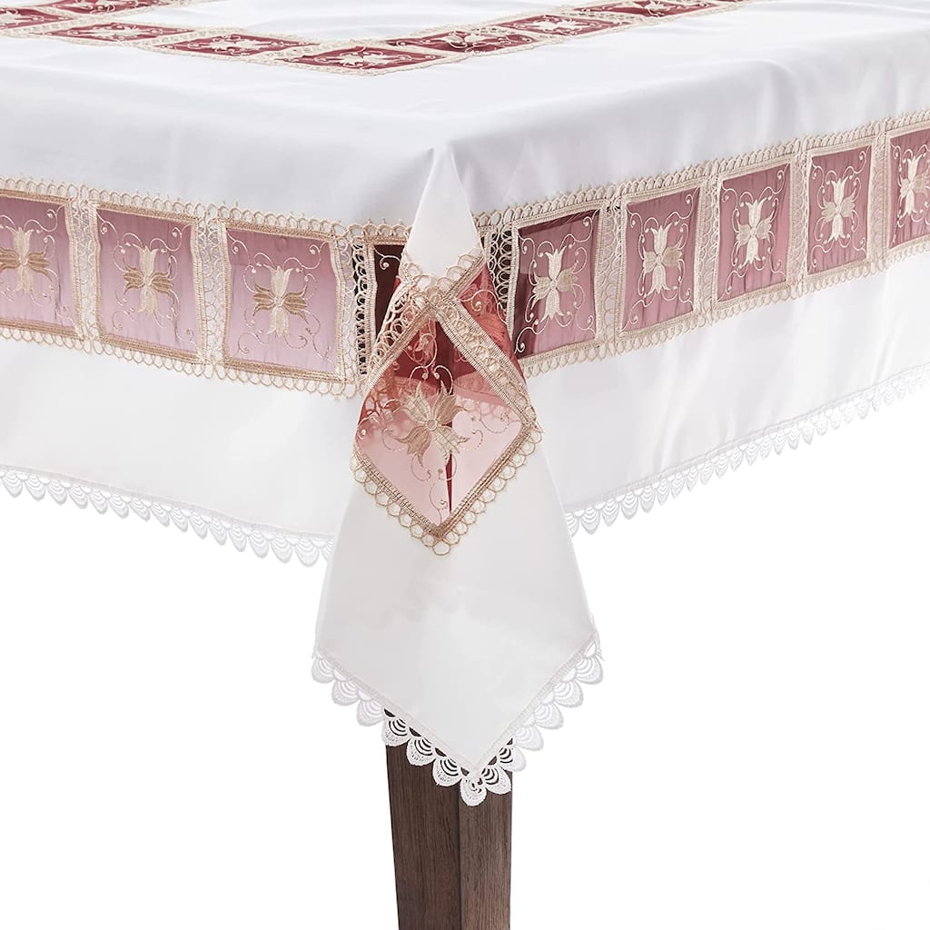 Violet Linen Emerald Roses Lace Pattern Tablecloth