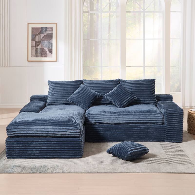L-Shape Sectional Sofa with Chaise Lounge, Living Room Modular 4 Seat Sofa Sponge Compression Sleeper Sofa Couch