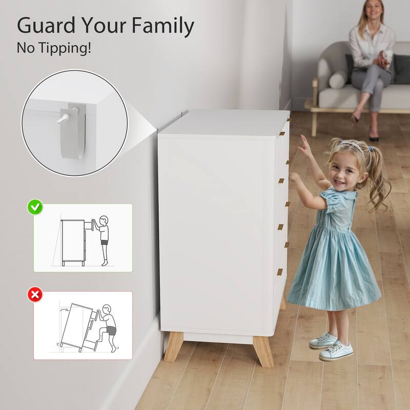 Modern 4-Drawer Wave Front Dresser Particleboard & MDF Chest with Chic Storage