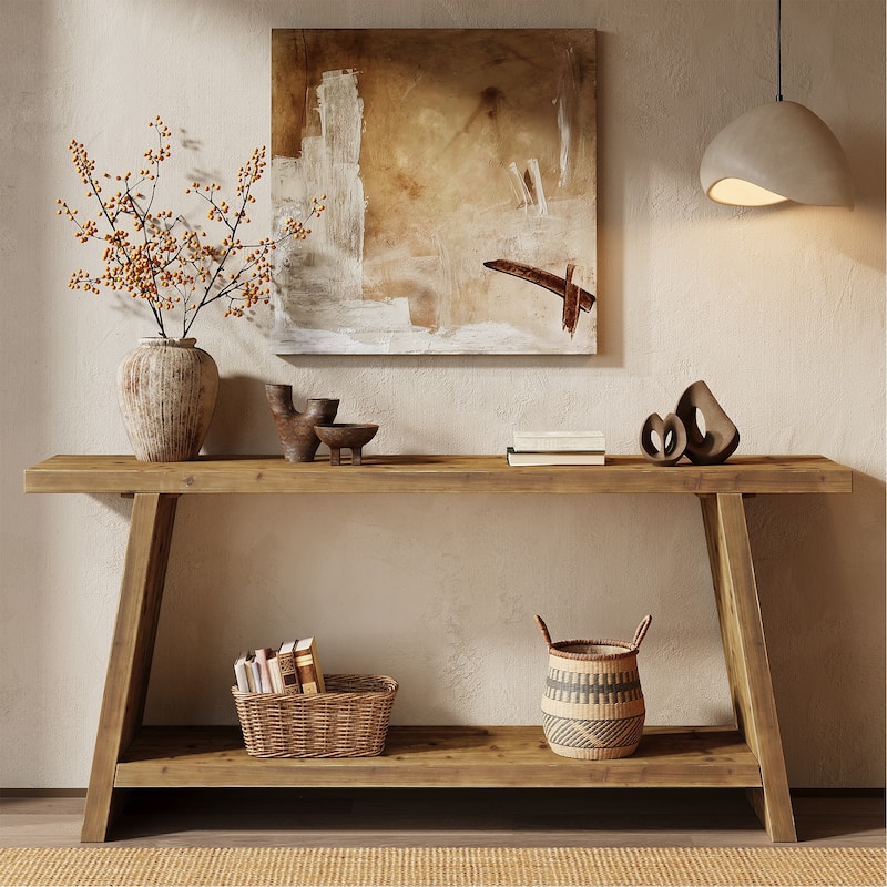Solid Wood Entryway Console Table with 2-tier Storage