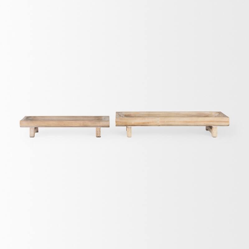 Carver Light Brown Wood Footed Trays (Set of 2)