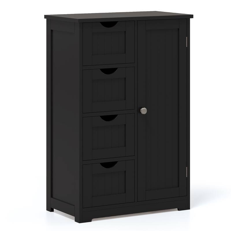 Gymax Bathroom Cabinet Floor Standing Storage Cabinet w/ 4 Drawers 1 - See Details - Black - See Details