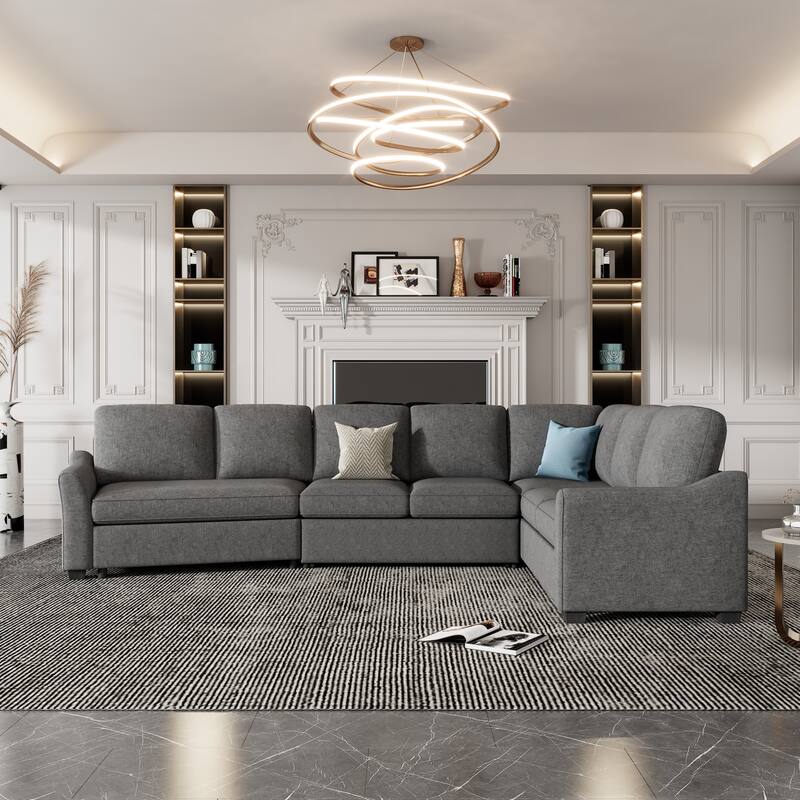 129.5" Sectional Sleeper Sofa with Pull-Out Bed Modern L-Shape Couch Bed