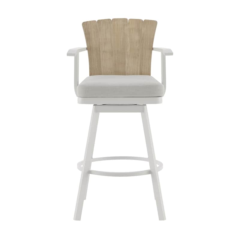Hazel Solid Teak Wood and Metal Outdoor Patio Bar Height Swivel Adirondack Chair Bar Stool