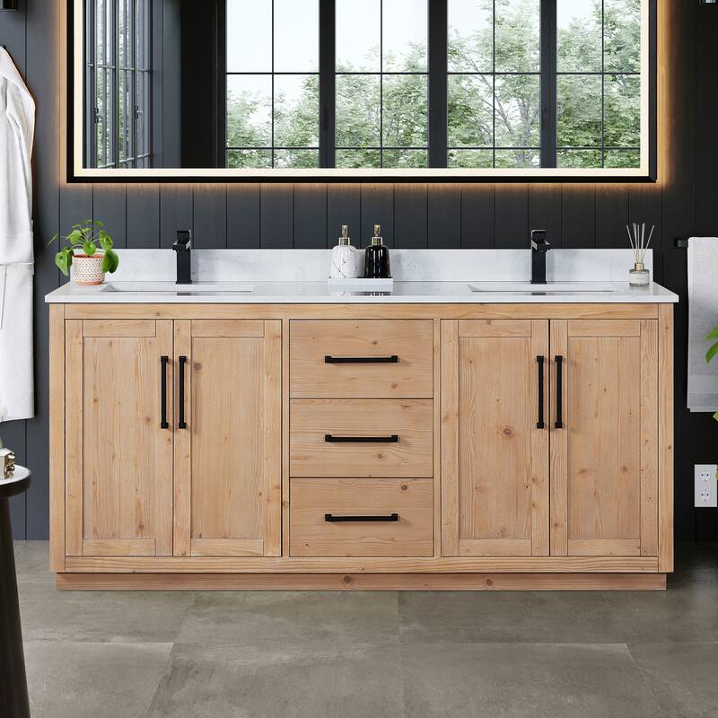 Cicero Single Bathroom Vanity in Light Brown with Grain White Engineered Stone Countertop without Mirror - 72inch
