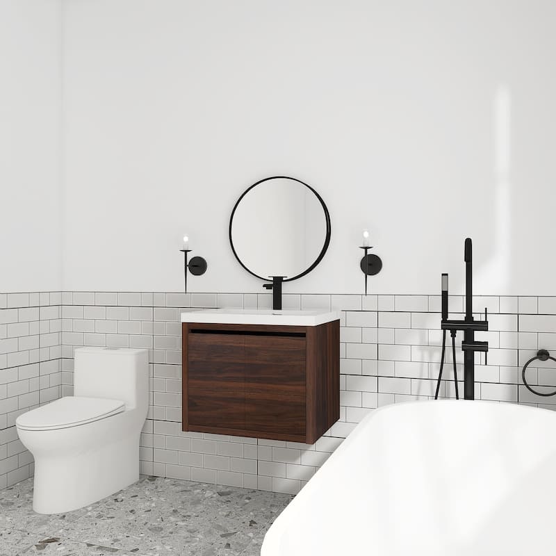 24 inch Bathroom Vanity with White Resin Top and Basin