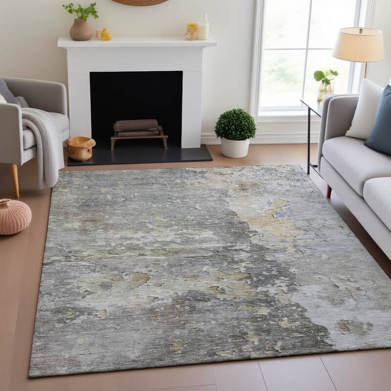 Premium Washable Super Soft Abstract Watercolor Mayfield Rug - Gray - 10' x 14'