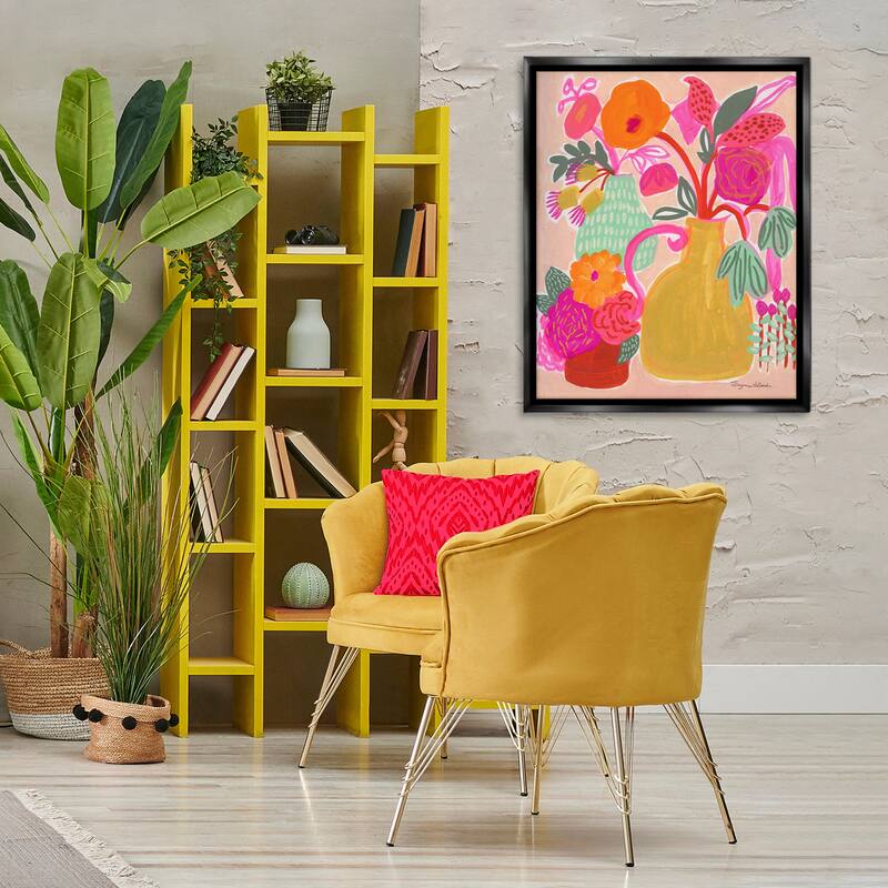 Stupell Bright Pink & Yellow Bouquet Framed Floater Canvas Wall Art Design By Suzanne Allard