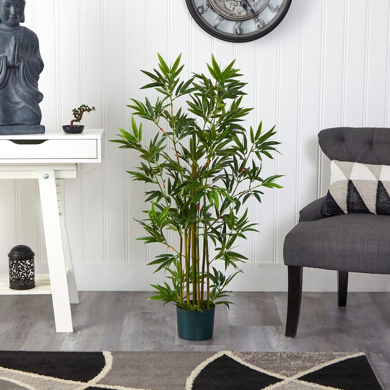 4Ft Silk Bamboo Plant - 9 Stalks, 540 Leaves - Tropical Indoor Decor Tree - 4ft.