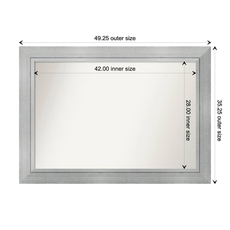 Romano Silver Framed Non-Beveled Custom Wall Mirror, Bathroom Vanity Mirror - Outer Size: 49.25 x 35.25