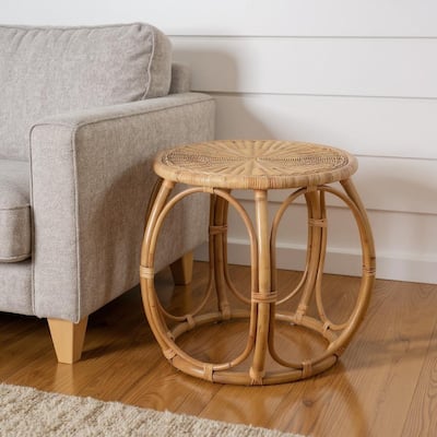 HomeRoots 24" Natural Rattan Round Drum End Table - 28.00 in. x 24.00 in. x 28.00 in.