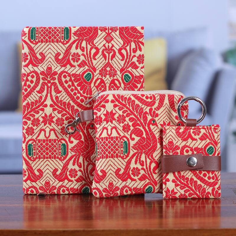Novica Handmade Pouch And Keychain Set Leather-Accented Cotton Journal