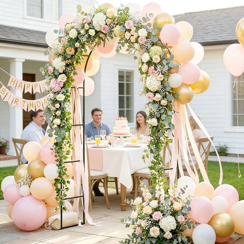 Outsunny 8 ft Steel Garden Arch, Garden Arbor Trellis with Large Base for Climbing Plants, Roses, Vines, Wedding Arch Stand