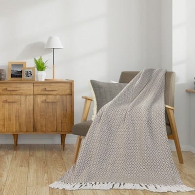 Sevita Cotton Diamond Patterned Standard Size Throw Blanket with Fringe