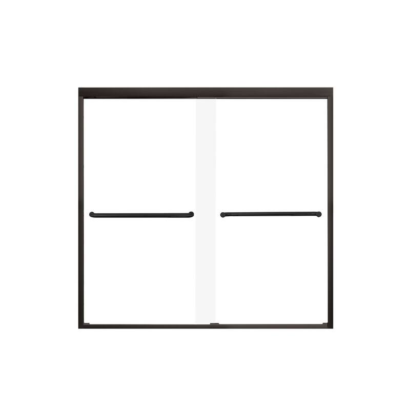 Frederick 59 in. W x 58 in. H Sliding Semi-Frameless Shower Door in Brushed Nickel with Clear Glass - 60 x 58 - 60 x 58