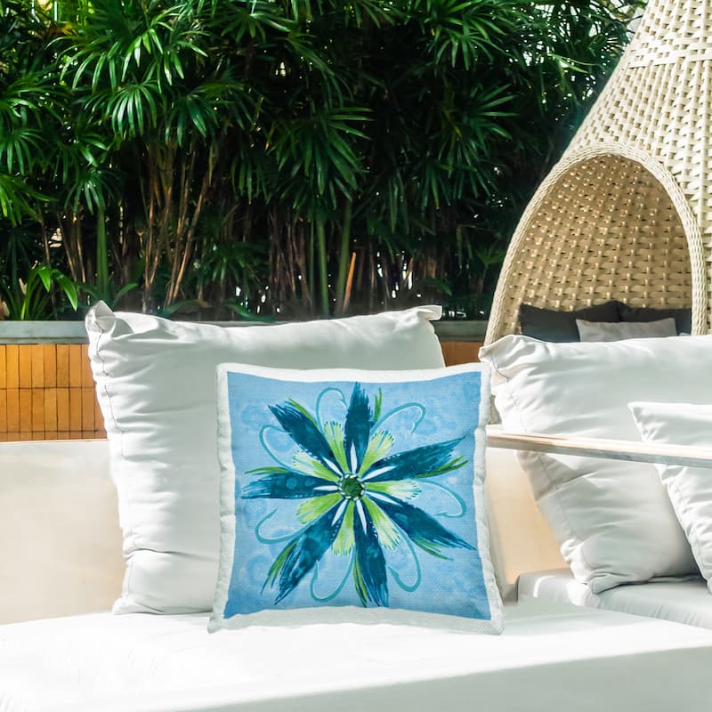 Stupell Blue & Green Abstract Flower Printed Outdoor Throw Pillow Design by Liz Jardine